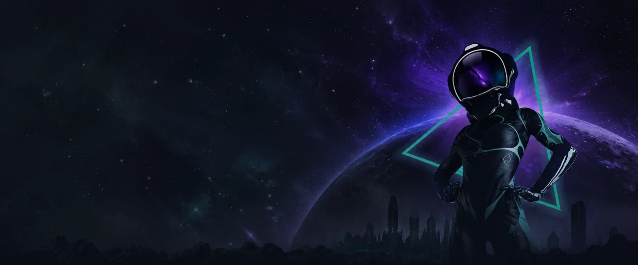 Stellar Spins astronaut drifting beside a glowing planet